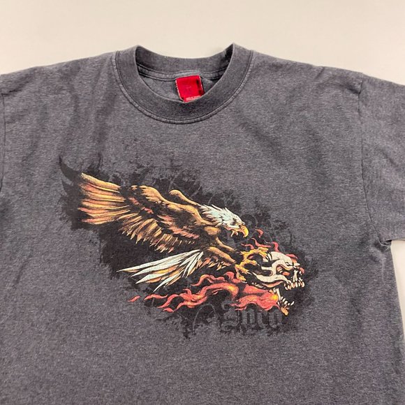 🔥🔥Vintage JNCO Eagle Skull Flame T Shirt Mens Medium Y/K rave skate JNCO JEANS - Picture 2 of 9